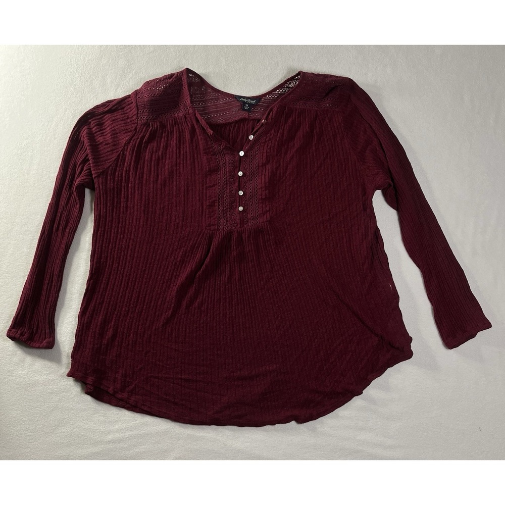 Lucky Brand Shirt Women 3x Maroon Linen Blend Long Sleeve Lightweight Top